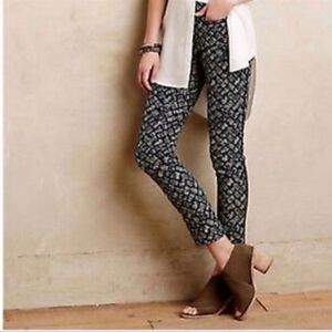 Anthropologie Cartonnier Charlie Ankle Cropped Pant Navy Block Stripe Size 6